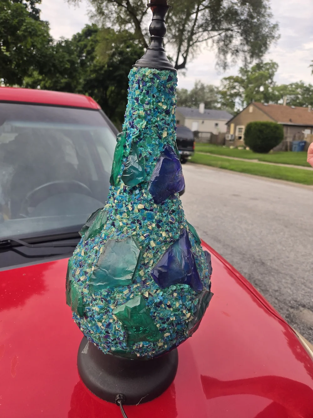 Blue Green Mosaic Sea Glass Table Lamp